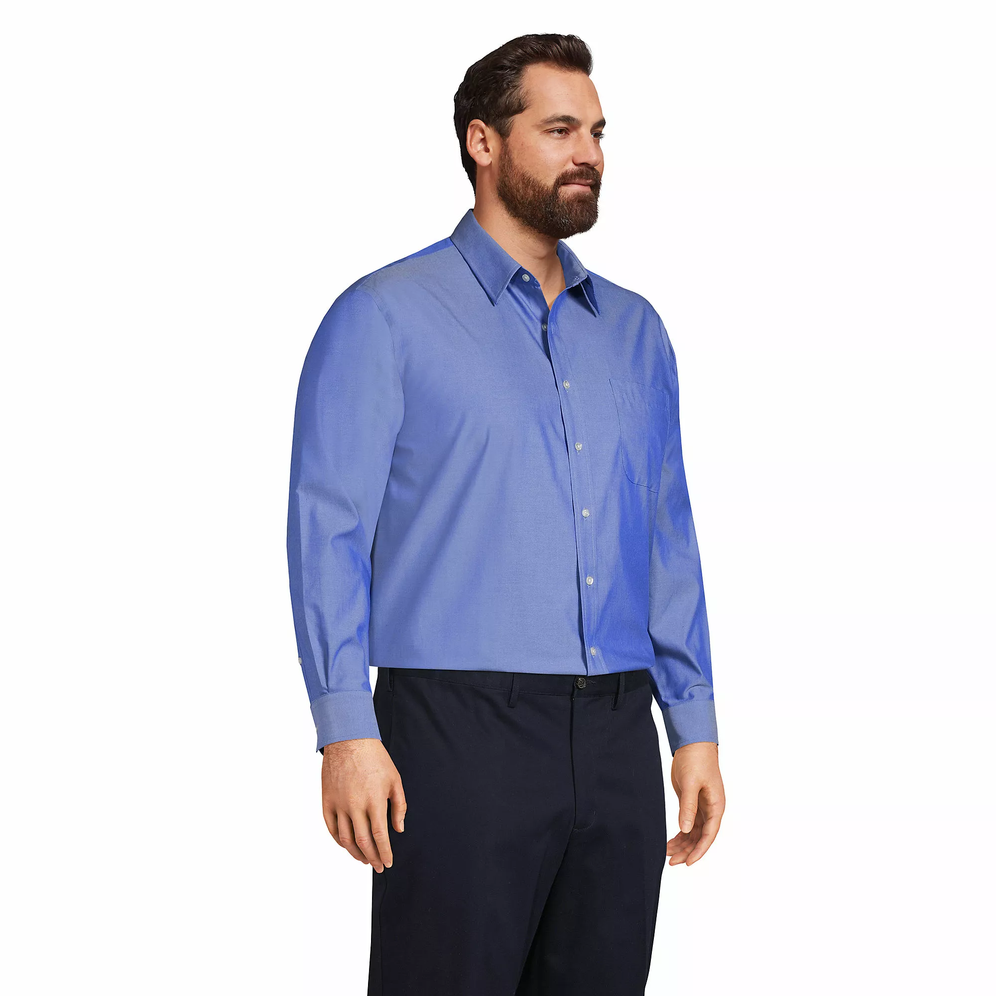 Lands' End Men's Big And Tall Long Sleeve Straight Collar Solid No Iron Pinpoint - Image 3
