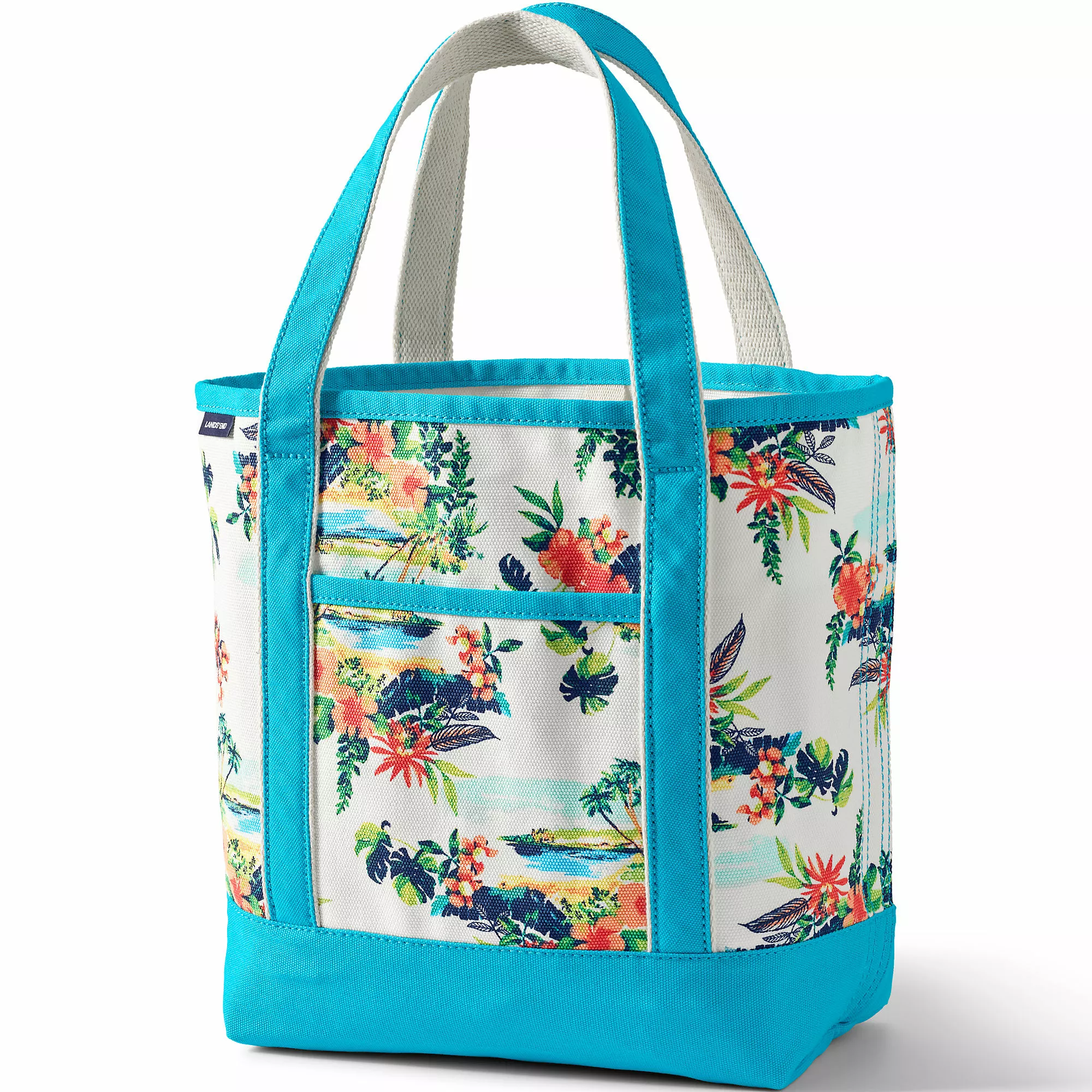 Lands' End Medium Print Open Top Canvas Tote Bag