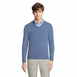 Lands' End Men's Fine Gauge Cashmere V-neck Sweater