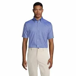 Lands' End Men's Short Sleeve Buttondown Stain Release Oxford Sport Shirt
