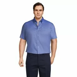 Lands' End Men's Big & Tall Short Sleeve Buttondown Stain Release Oxford Sport Shirt