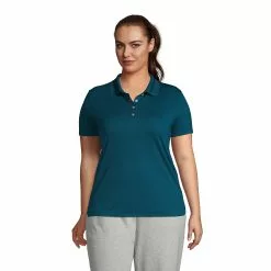 Lands' End Women's Plus Size Short Sleeve Solid Active Polo