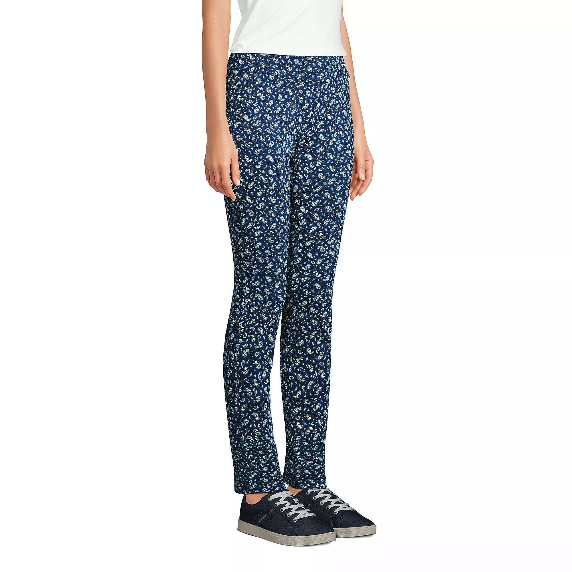 Lands' End Women's Starfish Mid Rise Slim Leg Elastic Waist Pull On Pants - Image 3