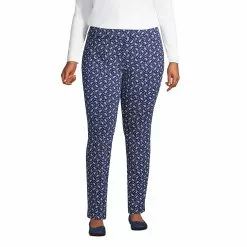 Lands' End Women's Plus Size Starfish Mid Rise Slim Leg Elastic Waist Pull On Pants