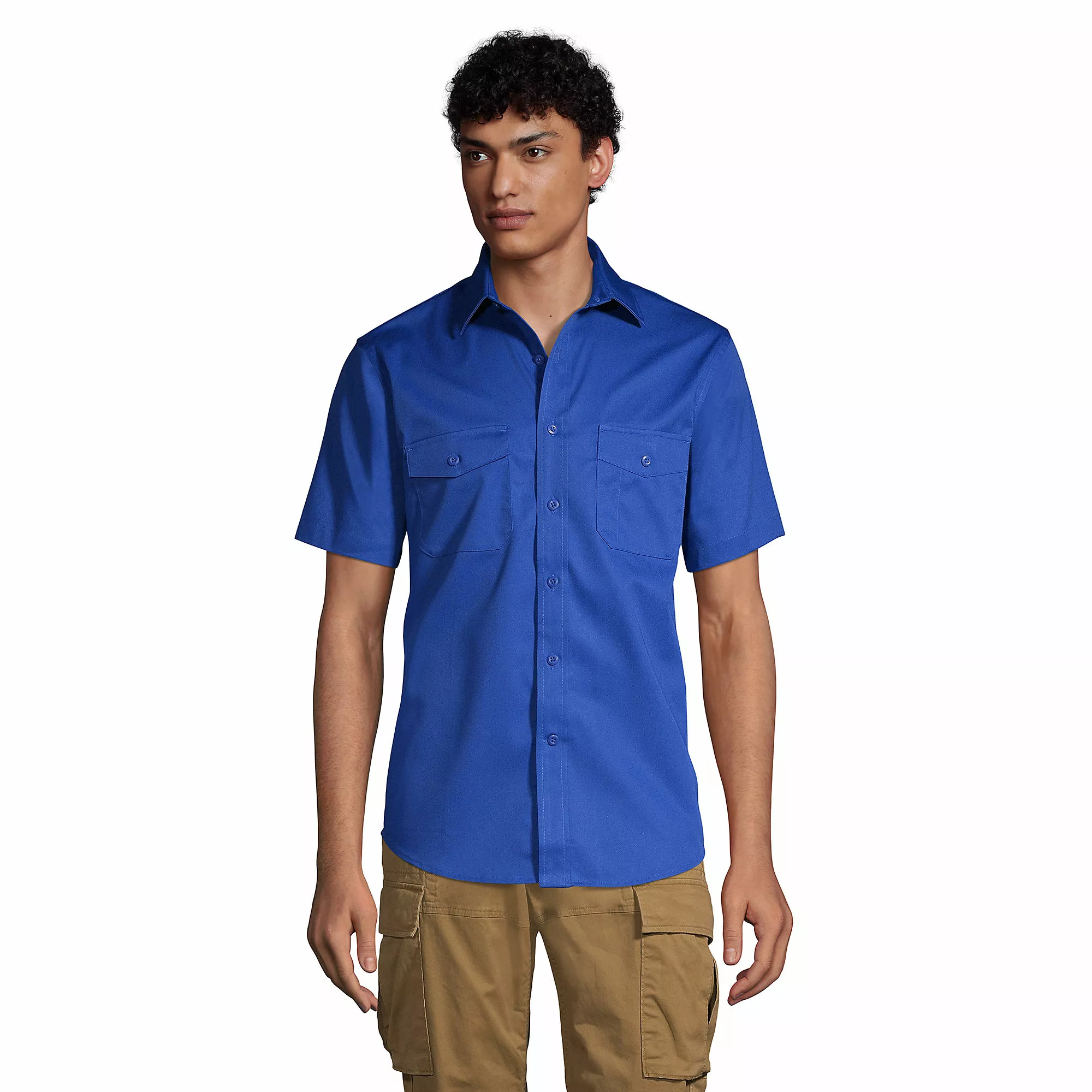 Lands' End Men's Short Sleeve Straight Collar Work Shirt