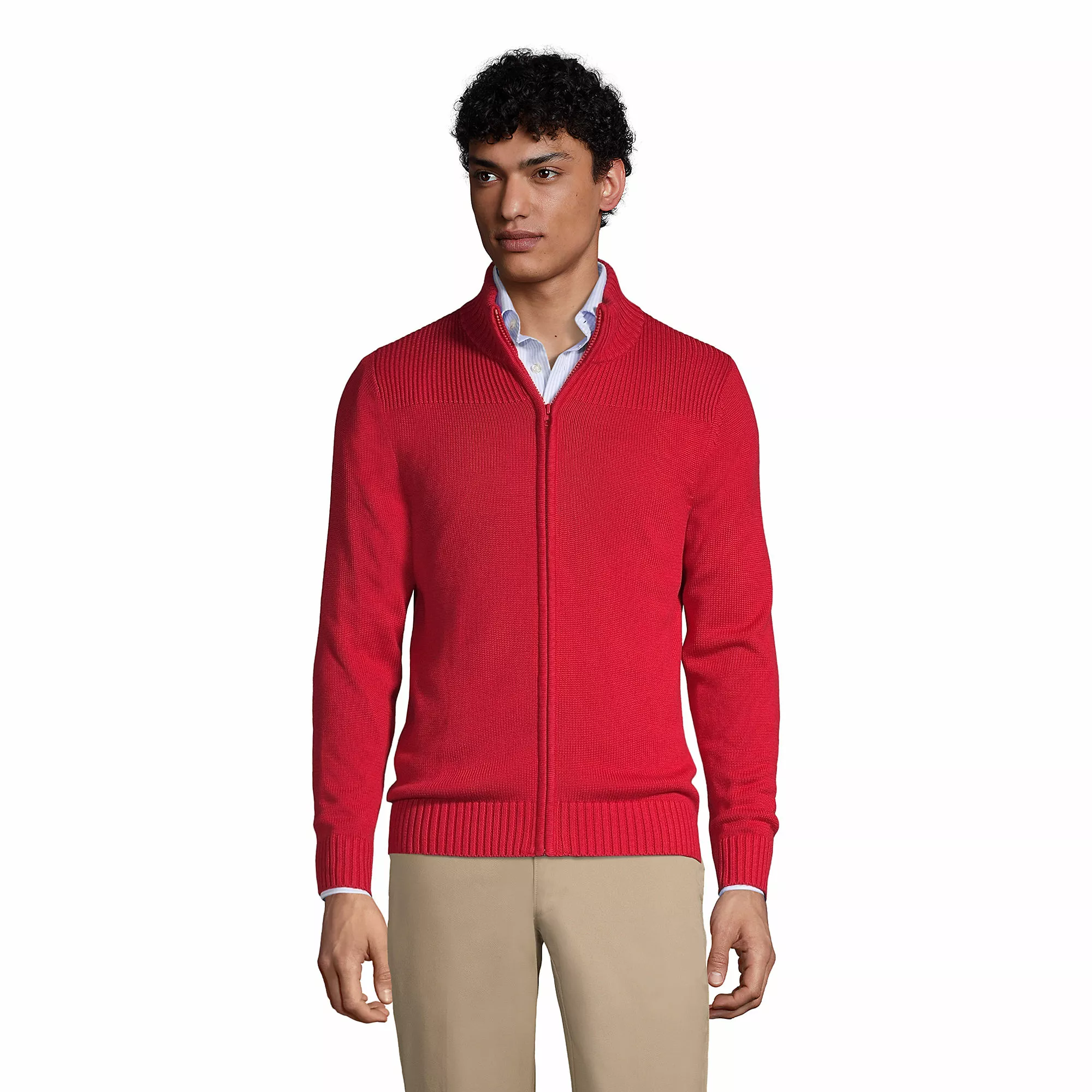 Lands' End Men's Cotton Modal Zip Front Cardigan Sweater