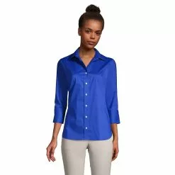 Lands' End Women's 3/4 Sleeve Flip Cuff Stretch Shirt
