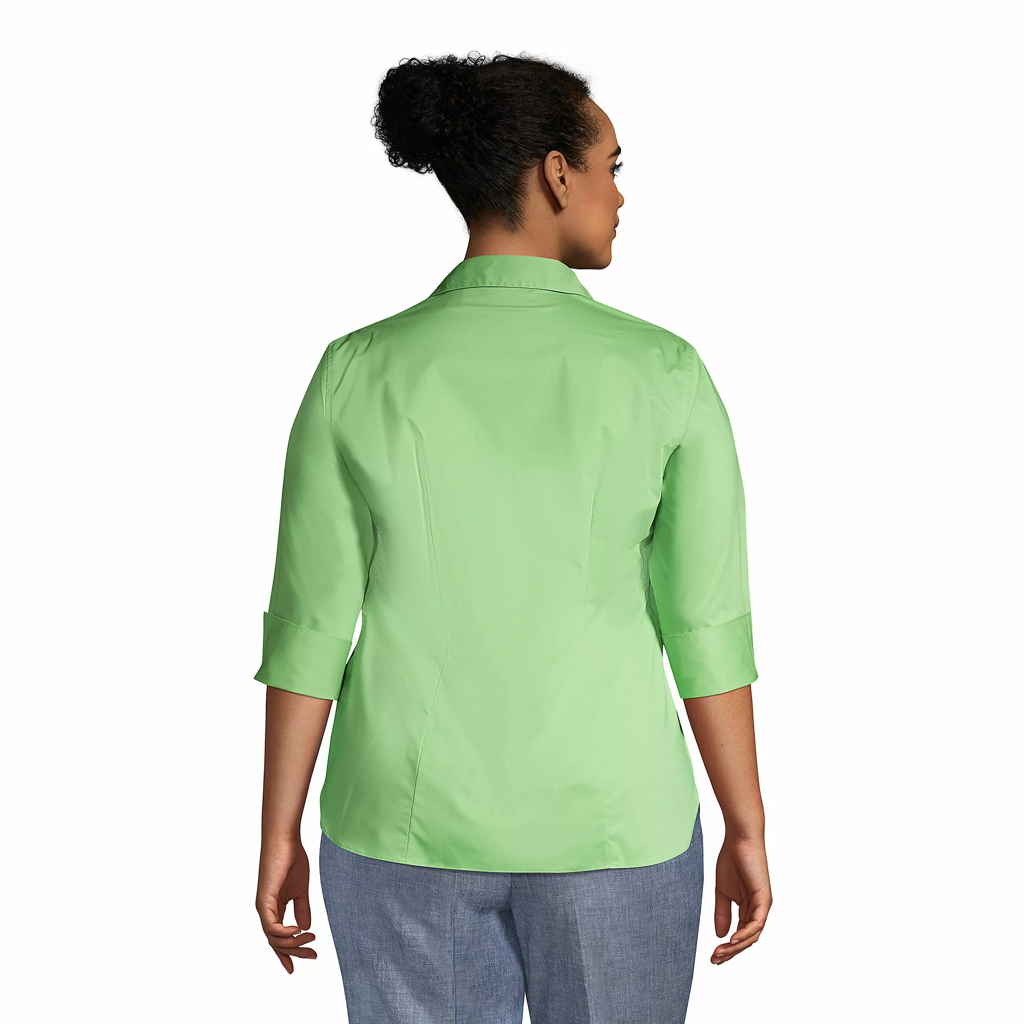 Lands' End Women's Plus Size 3/4 Sleeve Flip Cuff Stretch Shirt - Image 2