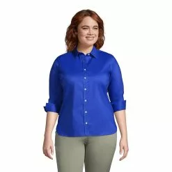 Lands' End Women's Plus Size 3/4 Sleeve Flip Cuff Stretch Shirt