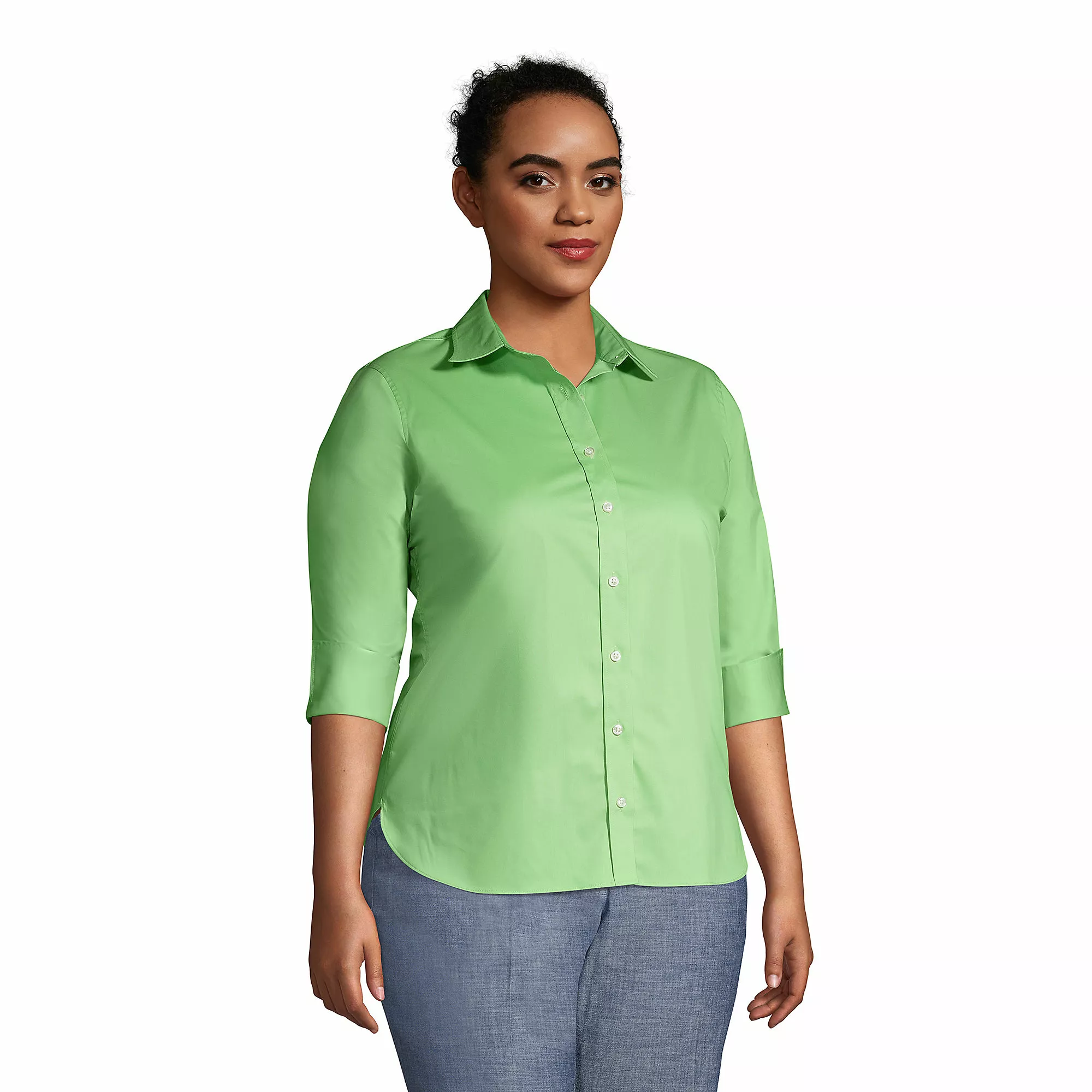 Lands' End Women's Plus Size 3/4 Sleeve Flip Cuff Stretch Shirt - Image 3