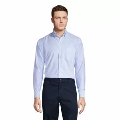 Lands' End Men's Long Sleeve Striped Oxford Dress Shirt