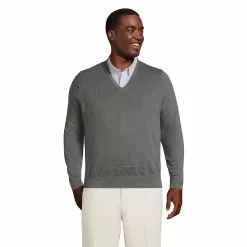 Lands' End Men's Big And Tall Classic Fit Fine Gauge Supima Cotton V-neck Sweater