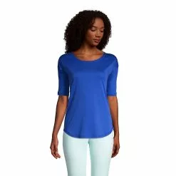 Lands' End Women's Supima Micro Modal Elbow Sleeve Balletneck Curved Hem Top
