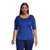 Lands' End Women's Plus Size Supima Micro Modal Elbow Sleeve Balletneck Curved Hem Top