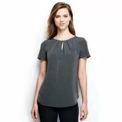 Lands' End Women's Short Sleeve Keyhole Blouse Top