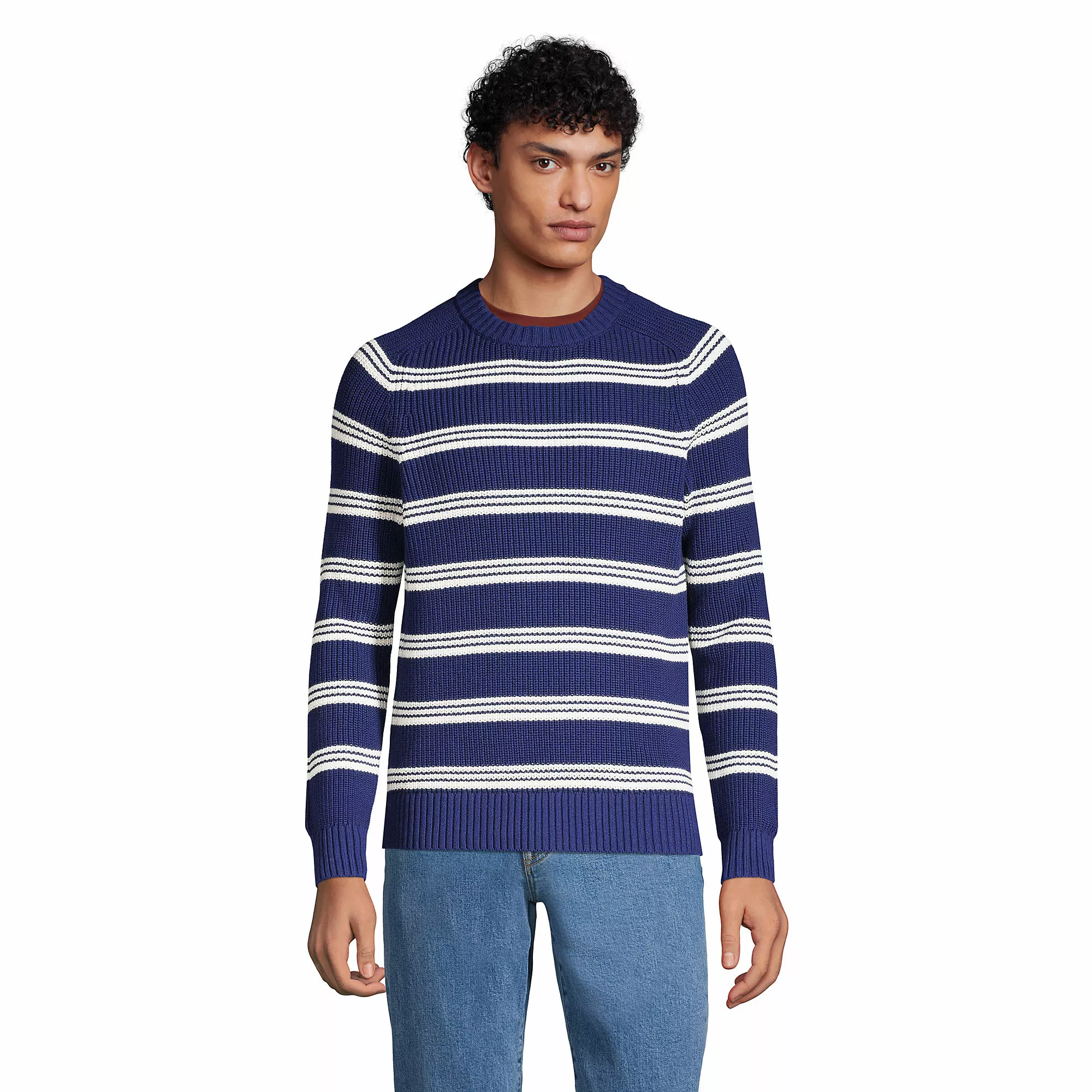 Lands' End Men's Cotton Drifter Saddle Crew Shaker Marl Sweater