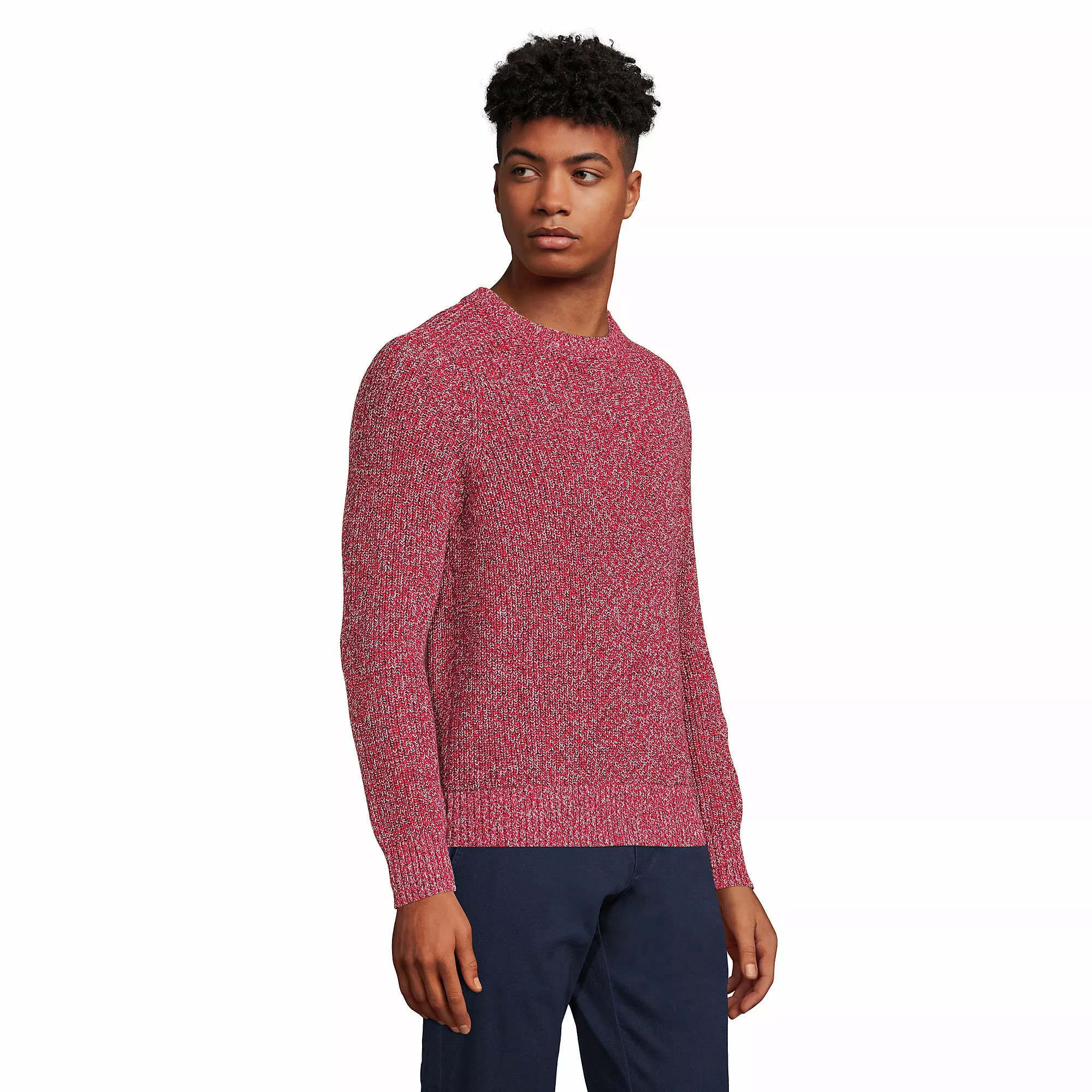 Lands' End Men's Cotton Drifter Saddle Crew Shaker Marl Sweater - Image 3