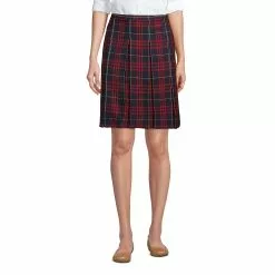 Lands' End Women's Plaid Box Pleat Skirt Top Of The Knee