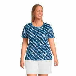 Lands' End Women's Plus Size Cotton Rib Short Sleeve Crewneck T-shirt