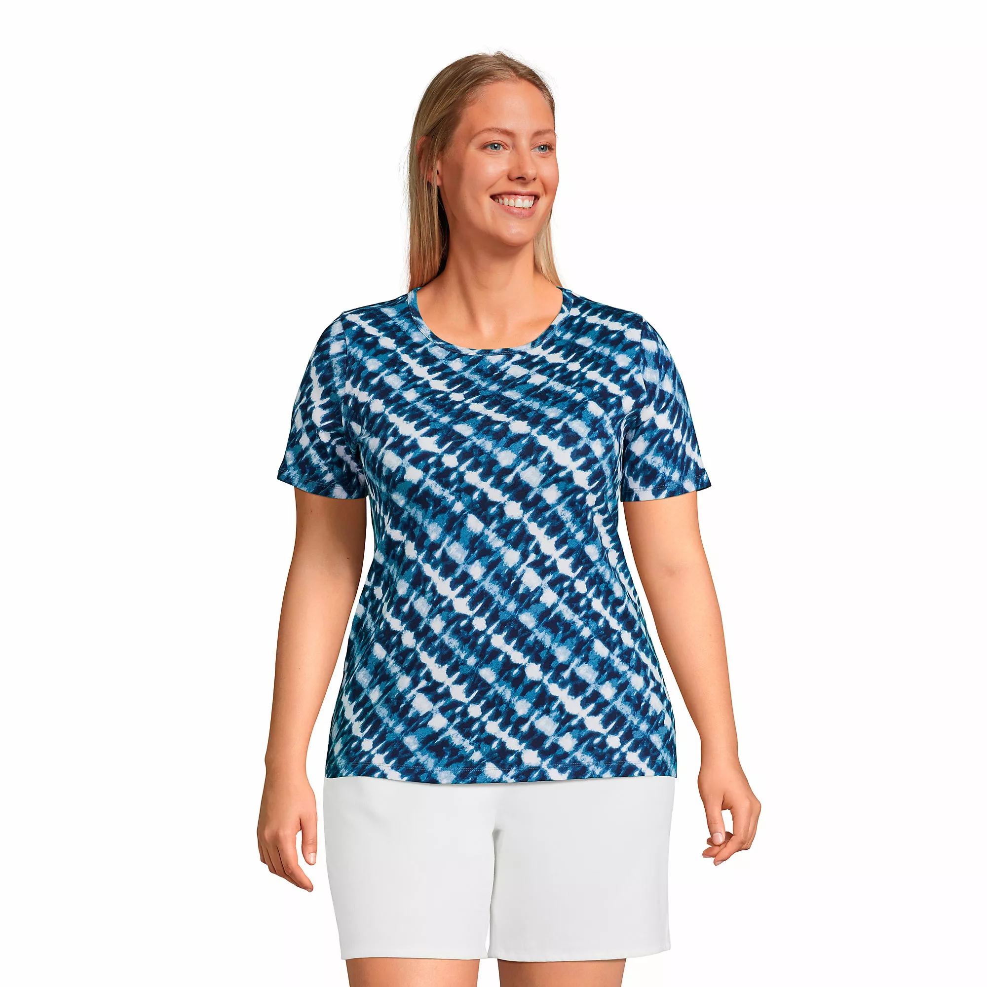 Lands' End Women's Plus Size Cotton Rib Short Sleeve Crewneck T-shirt