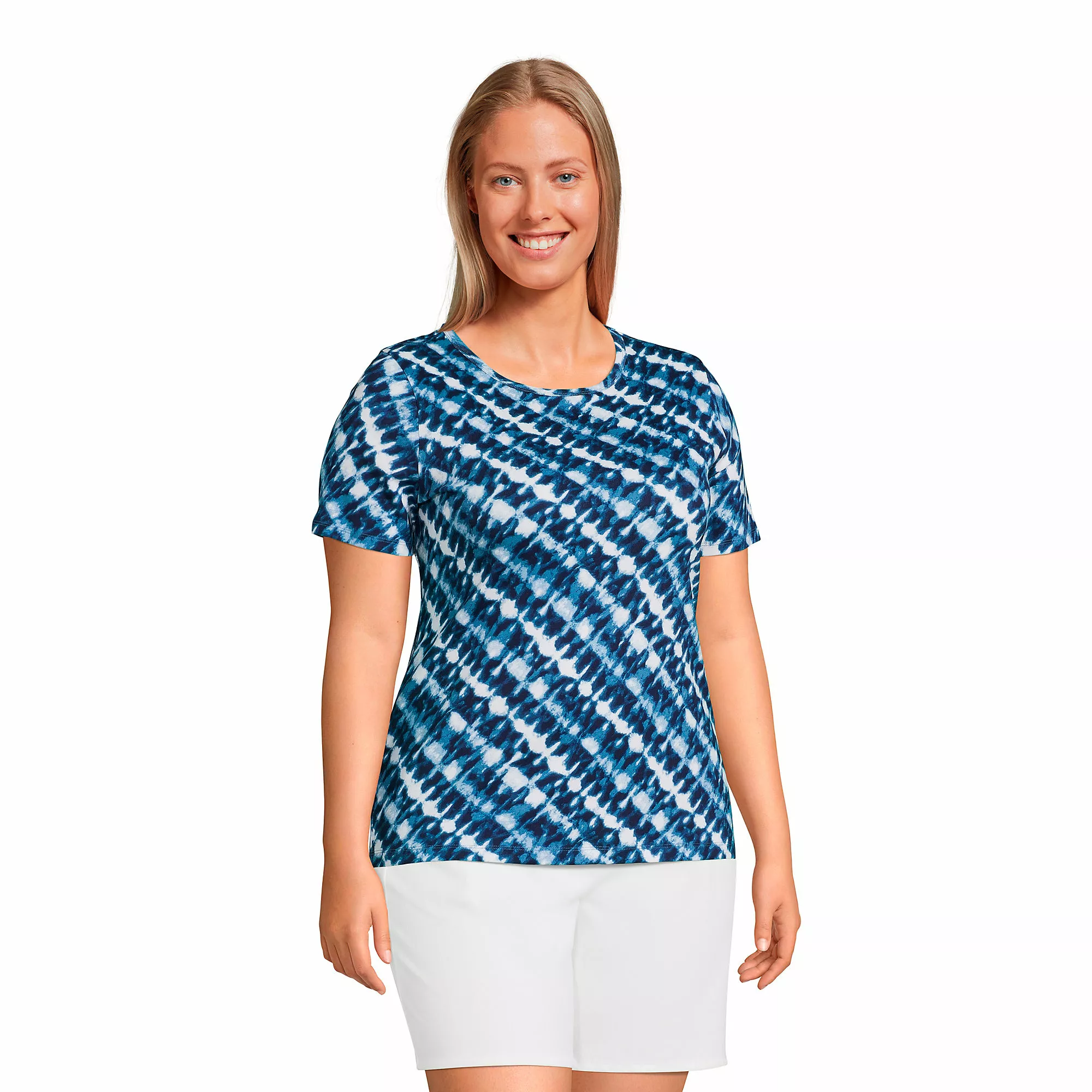 Lands' End Women's Plus Size Cotton Rib Short Sleeve Crewneck T-shirt - Image 3
