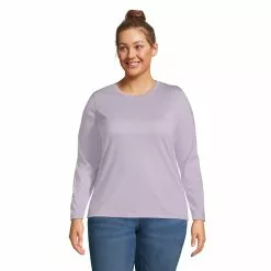 Lands' End Women's Plus Size Relaxed Supima Cotton Long Sleeve Crewneck T-Shirt
