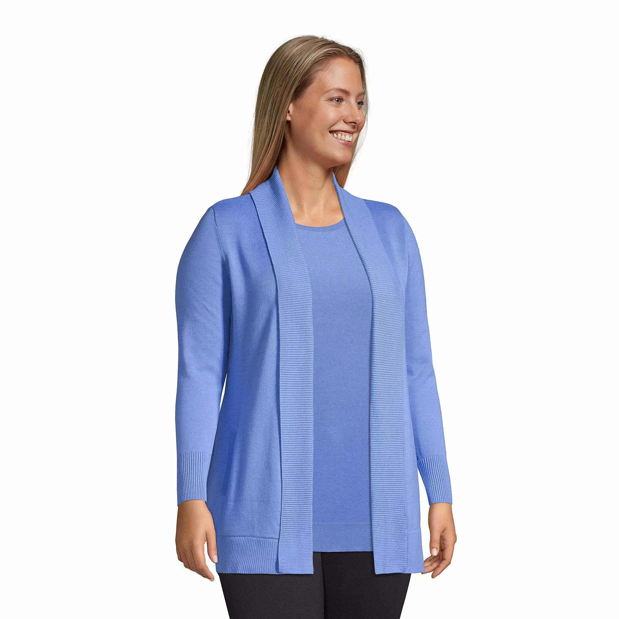 Lands' End Women's Plus Size Cotton Modal Shawl Collar Cardigan Sweater - Image 3