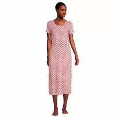 Lands' End Women's Supima Cotton Short Sleeve Midcalf Nightgown Dress
