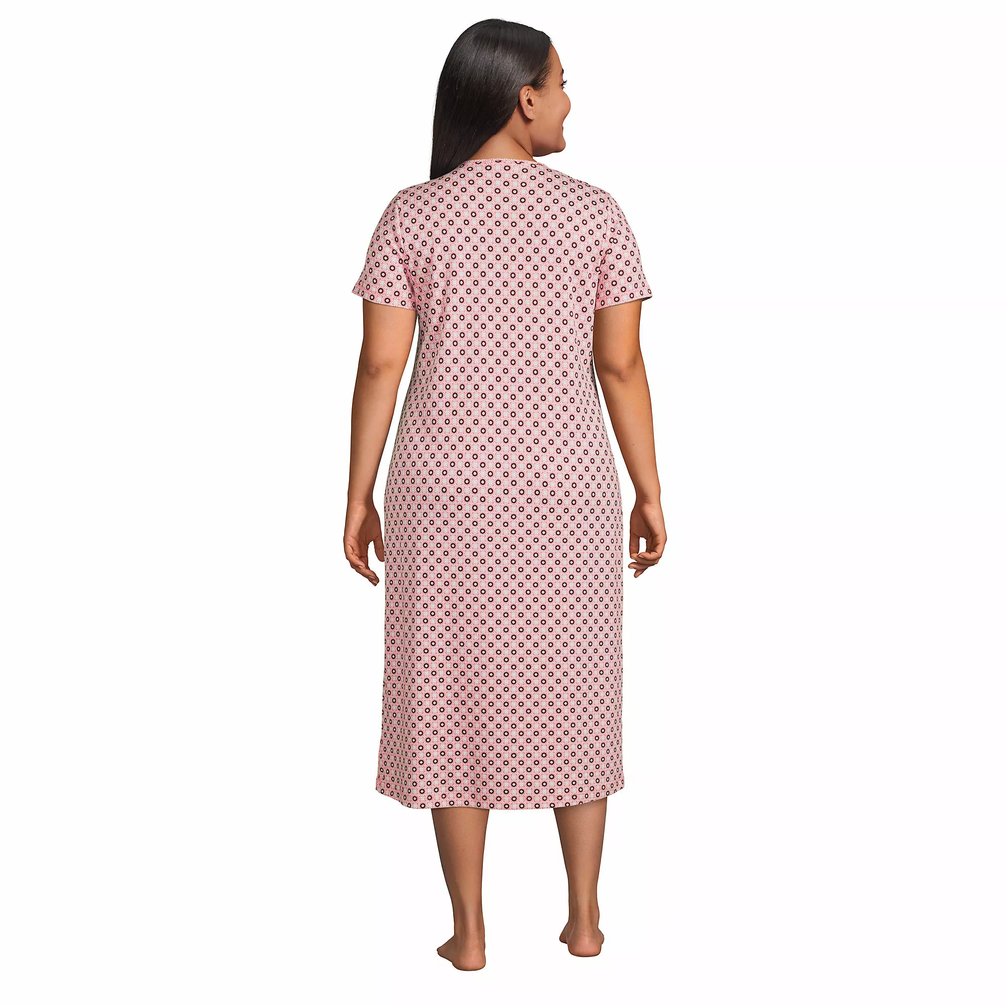 Lands' End Women's Plus Size Supima Cotton Short Sleeve Midcalf Nightgown Dress - Image 2