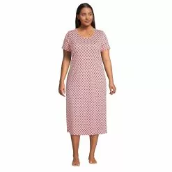 Lands' End Women's Plus Size Supima Cotton Short Sleeve Midcalf Nightgown Dress