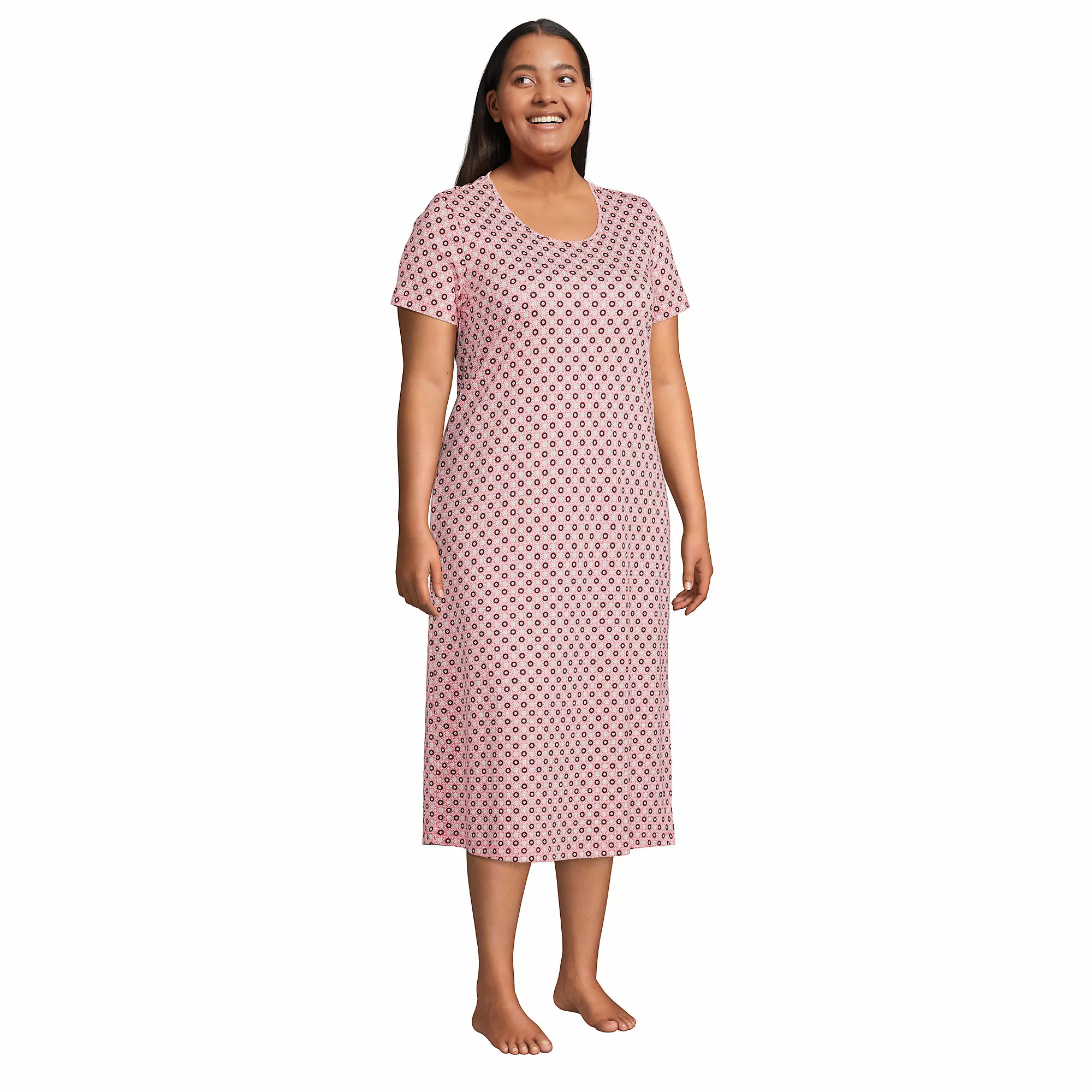 Lands' End Women's Plus Size Supima Cotton Short Sleeve Midcalf Nightgown Dress - Image 3