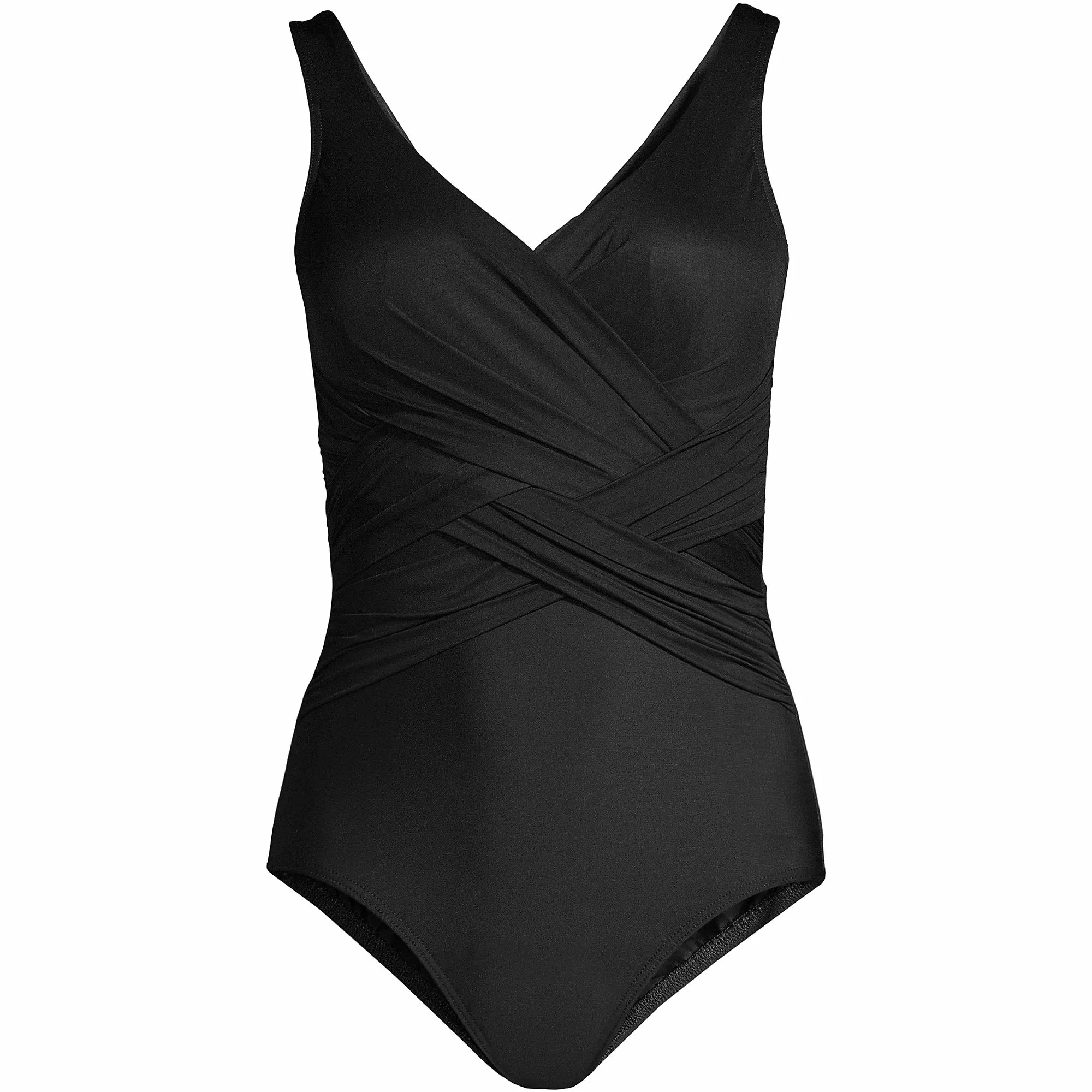 Lands' End Women's SlenderSuit Tummy Control Chlorine Resistant V-neck Wrap One Piece Swimsuit - Image 2