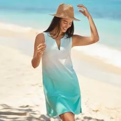 Lands' End Women's Cotton Jersey Sleeveless Swim Cover-up Dress Print