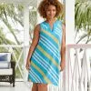Lands' End Women's Plus Size Cotton Jersey Sleeveless Swim Cover-up Dress Print