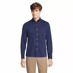 Lands' End Men's Tailored Fit Comfort-First Long Sleeve Dress Shirt With Coolmax