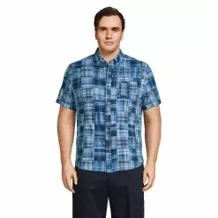 Lands' End Men's Big And Tall Traditional Fit Short Sleeve Madras Shirt