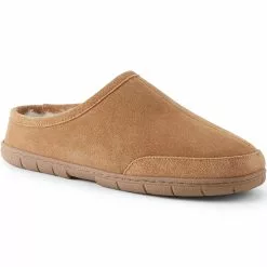 Lands' End Men's Suede Leather Fuzzy Shearling Fur Clog Slippers