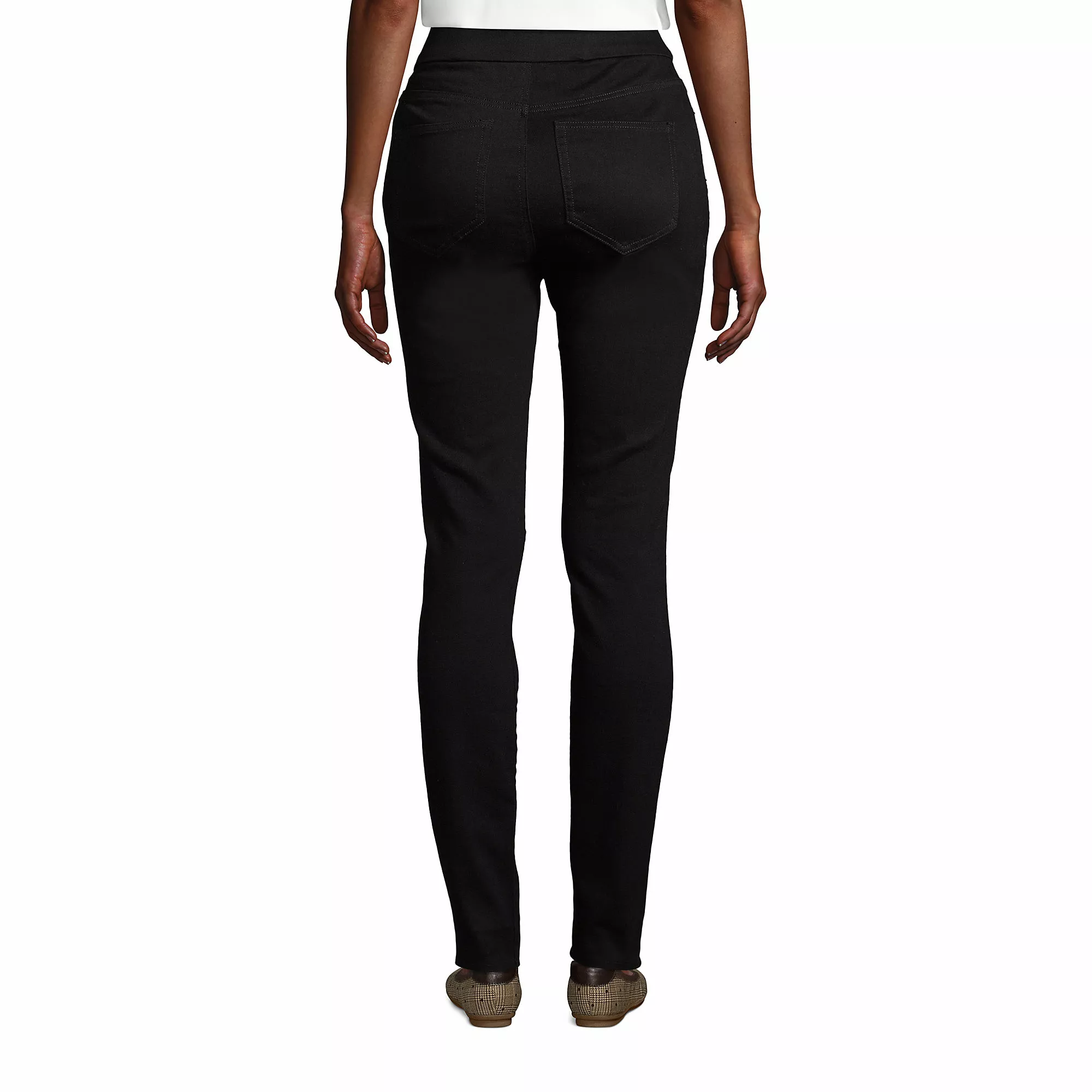 Lands' End Women's Curvy Elastic Waist High Rise Pull On Skinny Legging Jeans - Black - Image 2
