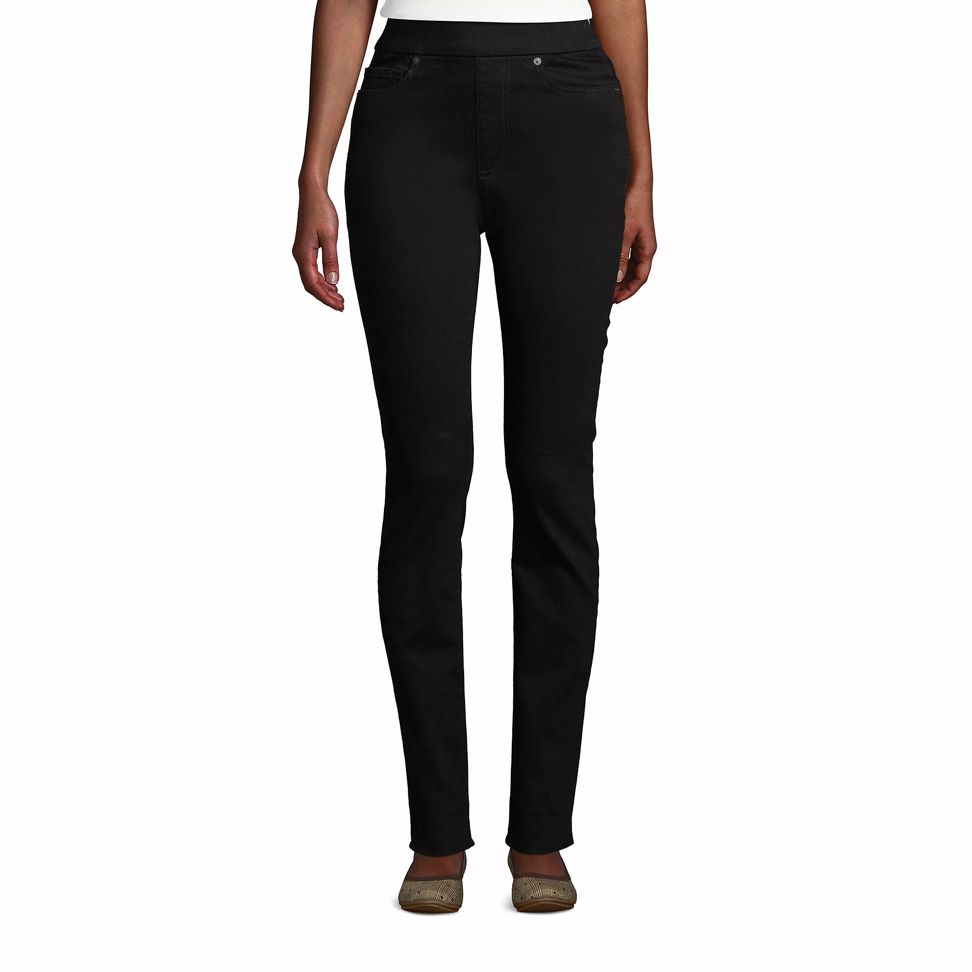 Lands' End Women's Curvy Elastic Waist High Rise Pull On Skinny Legging Jeans - Black