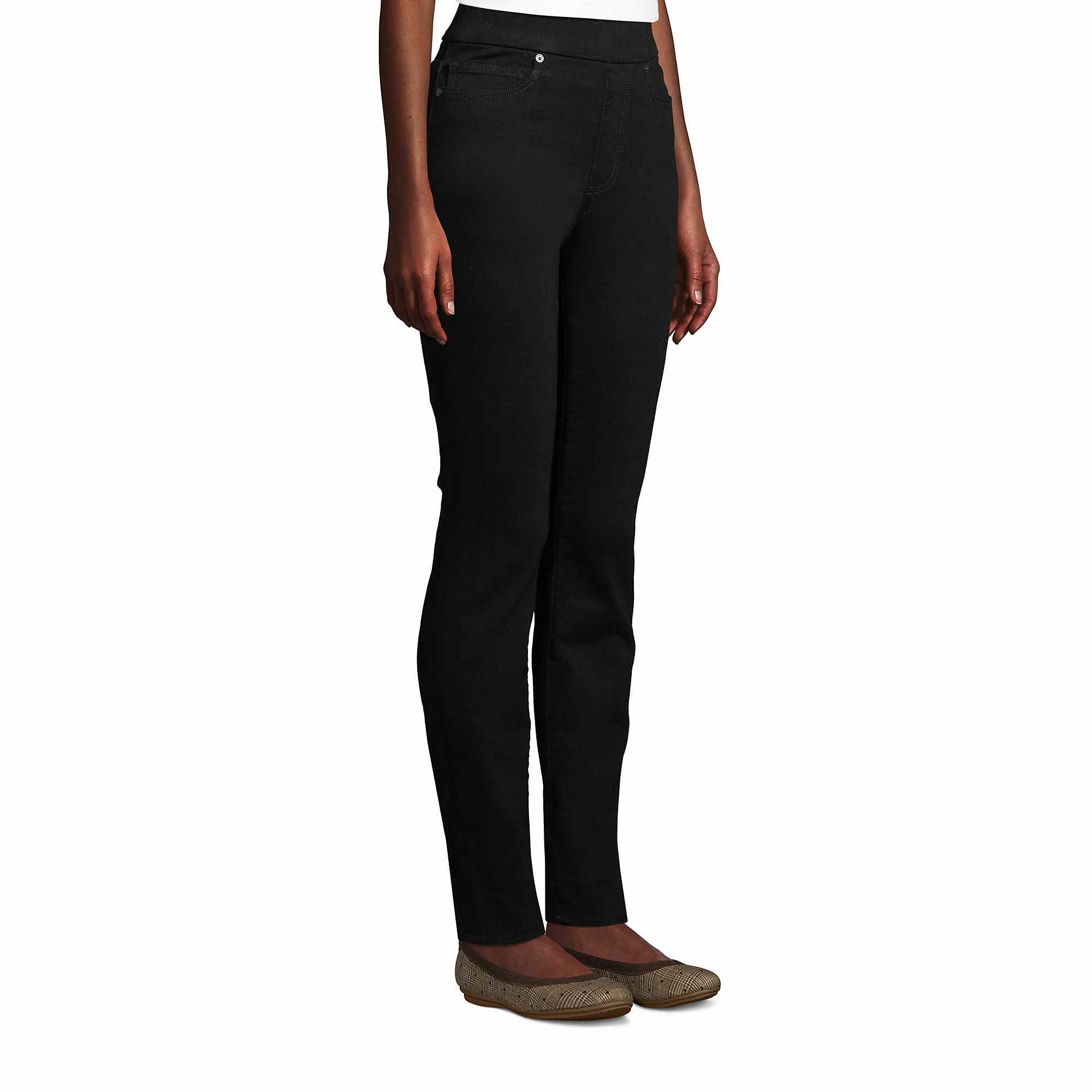 Lands' End Women's Curvy Elastic Waist High Rise Pull On Skinny Legging Jeans - Black - Image 3