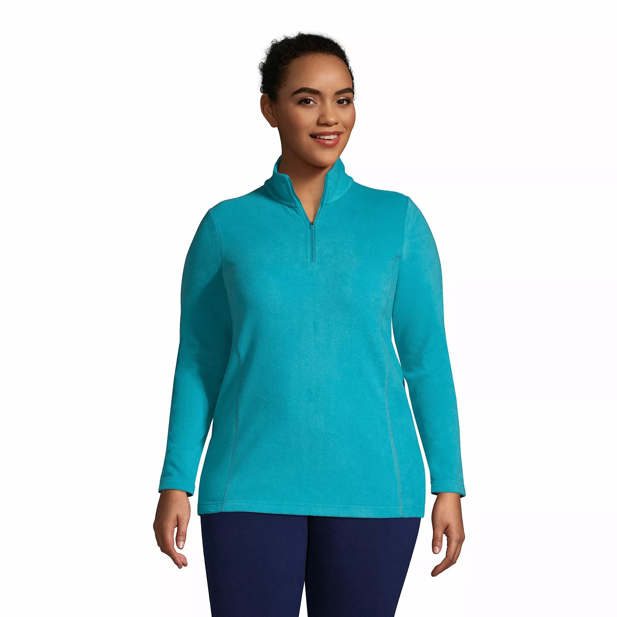 Lands' End Women's Plus Size Fleece Quarter Zip Pullover