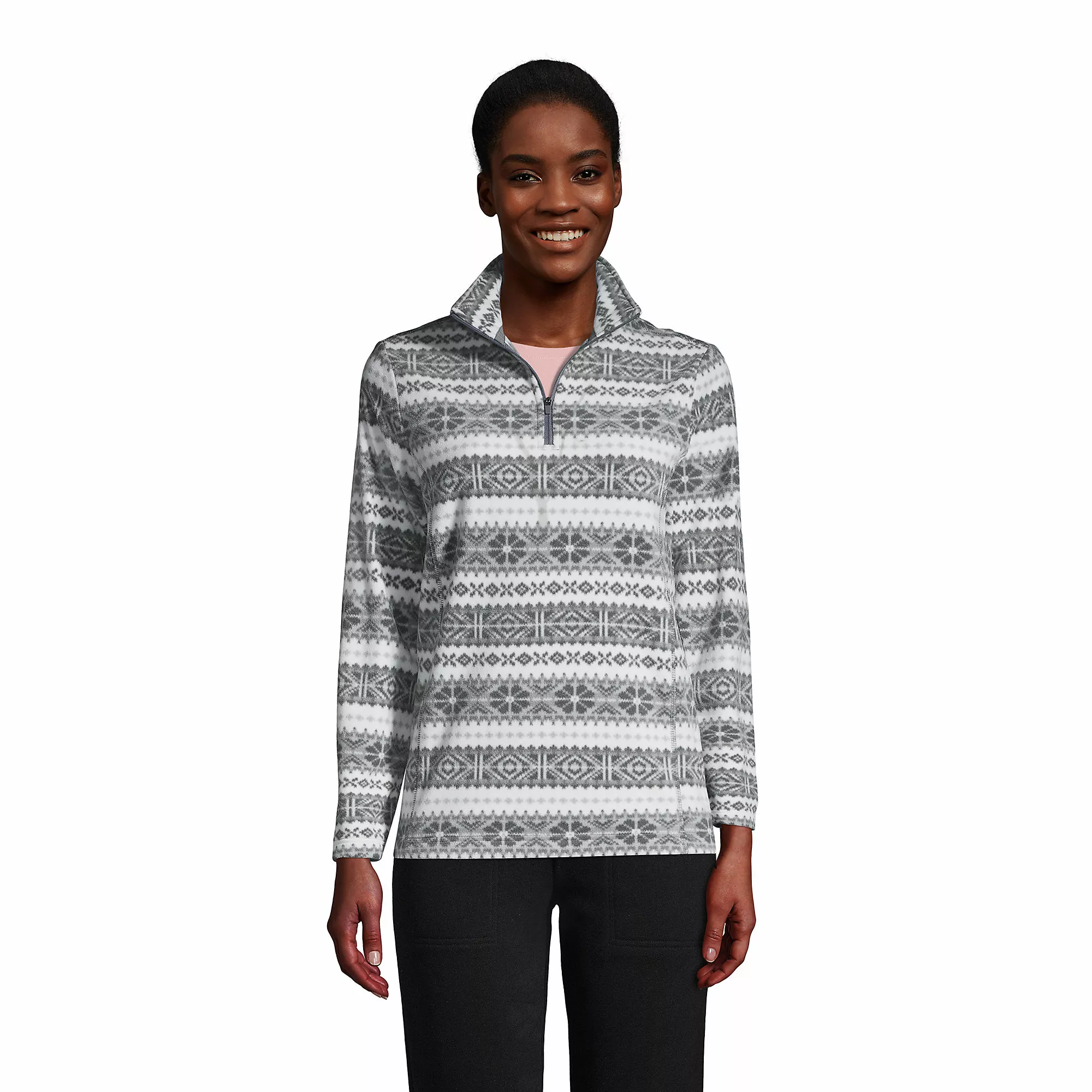 Lands' End Women's Fleece Quarter Zip Pullover Print