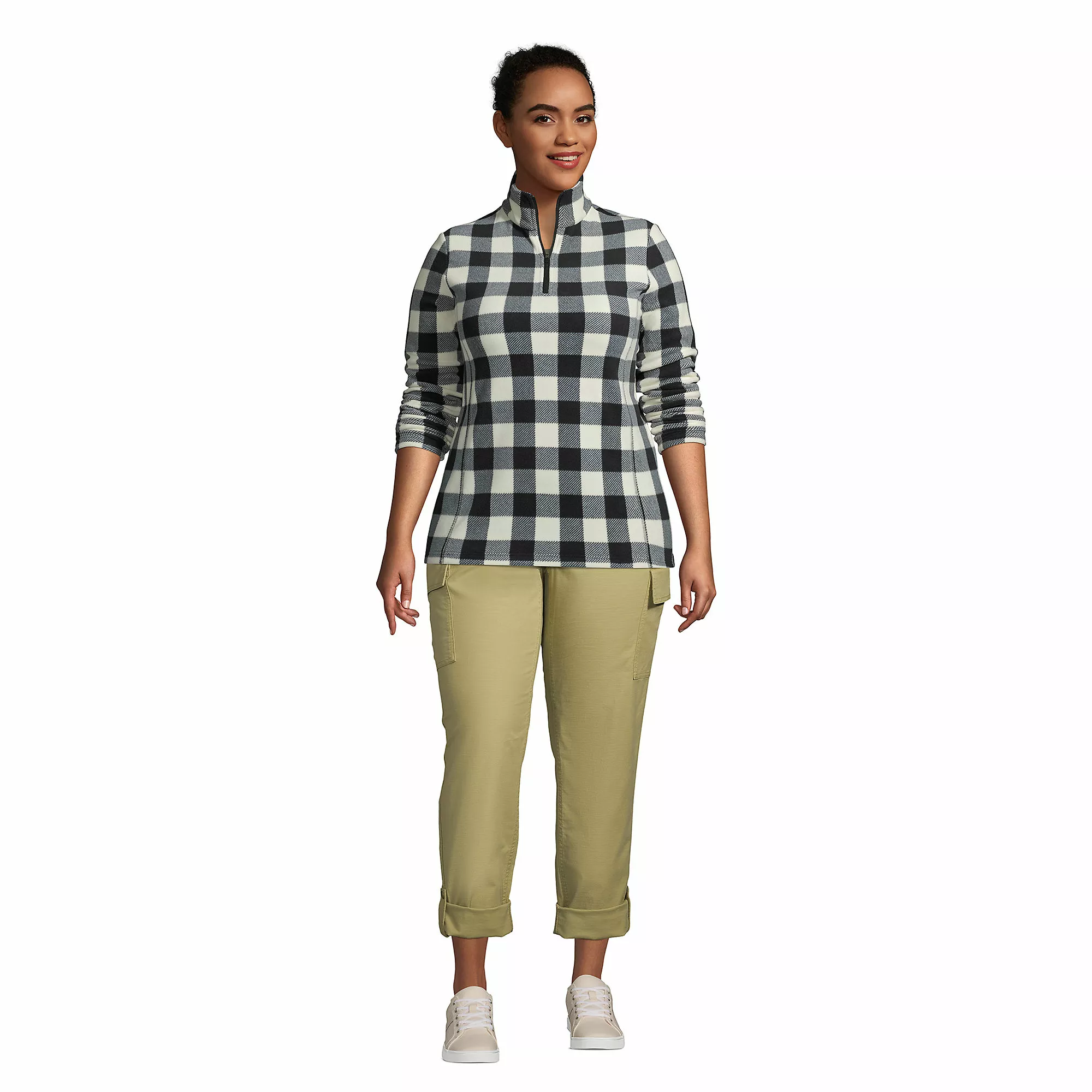 Lands' End Women's Plus Size Fleece Quarter Zip Pullover Print - Image 4