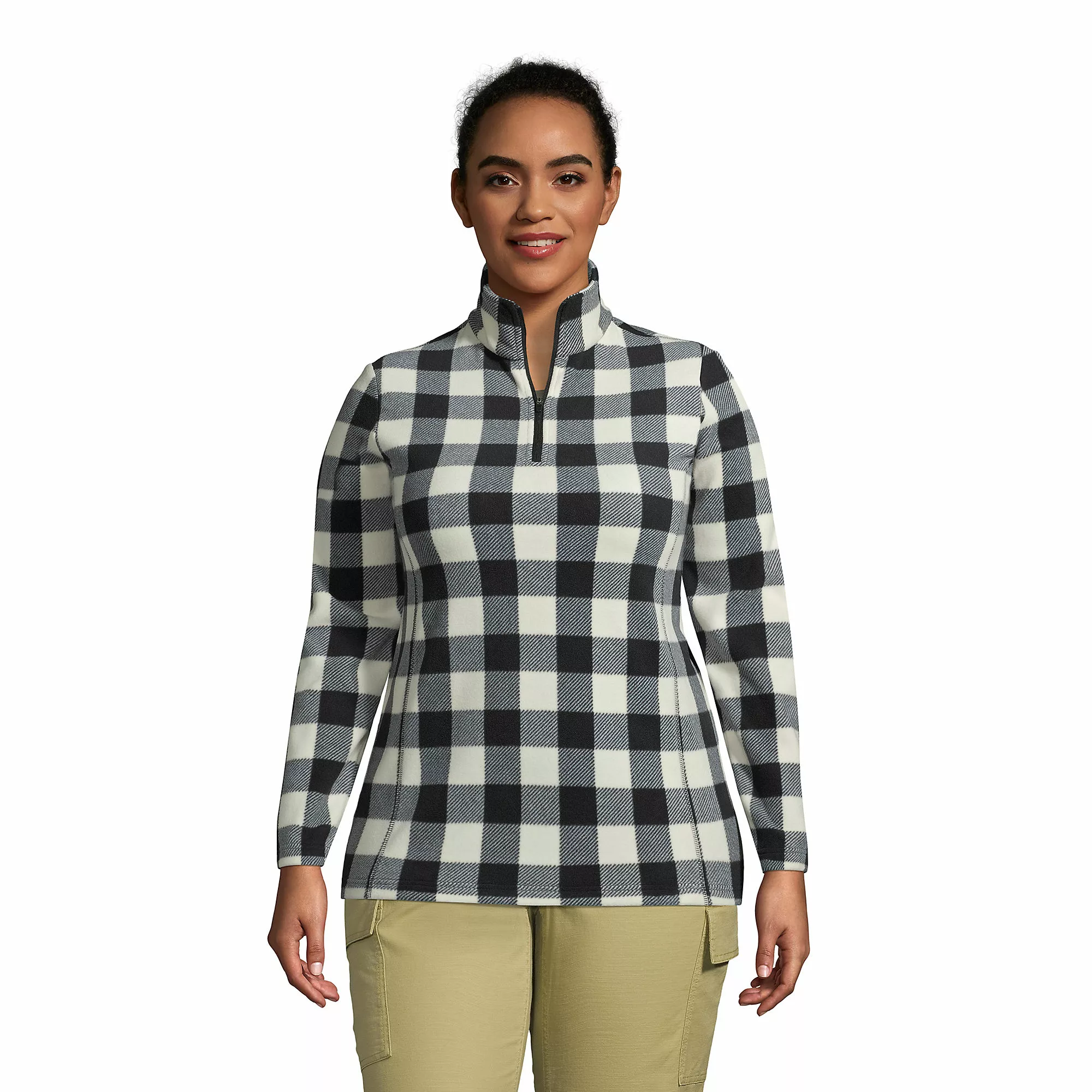 Lands' End Women's Plus Size Fleece Quarter Zip Pullover Print