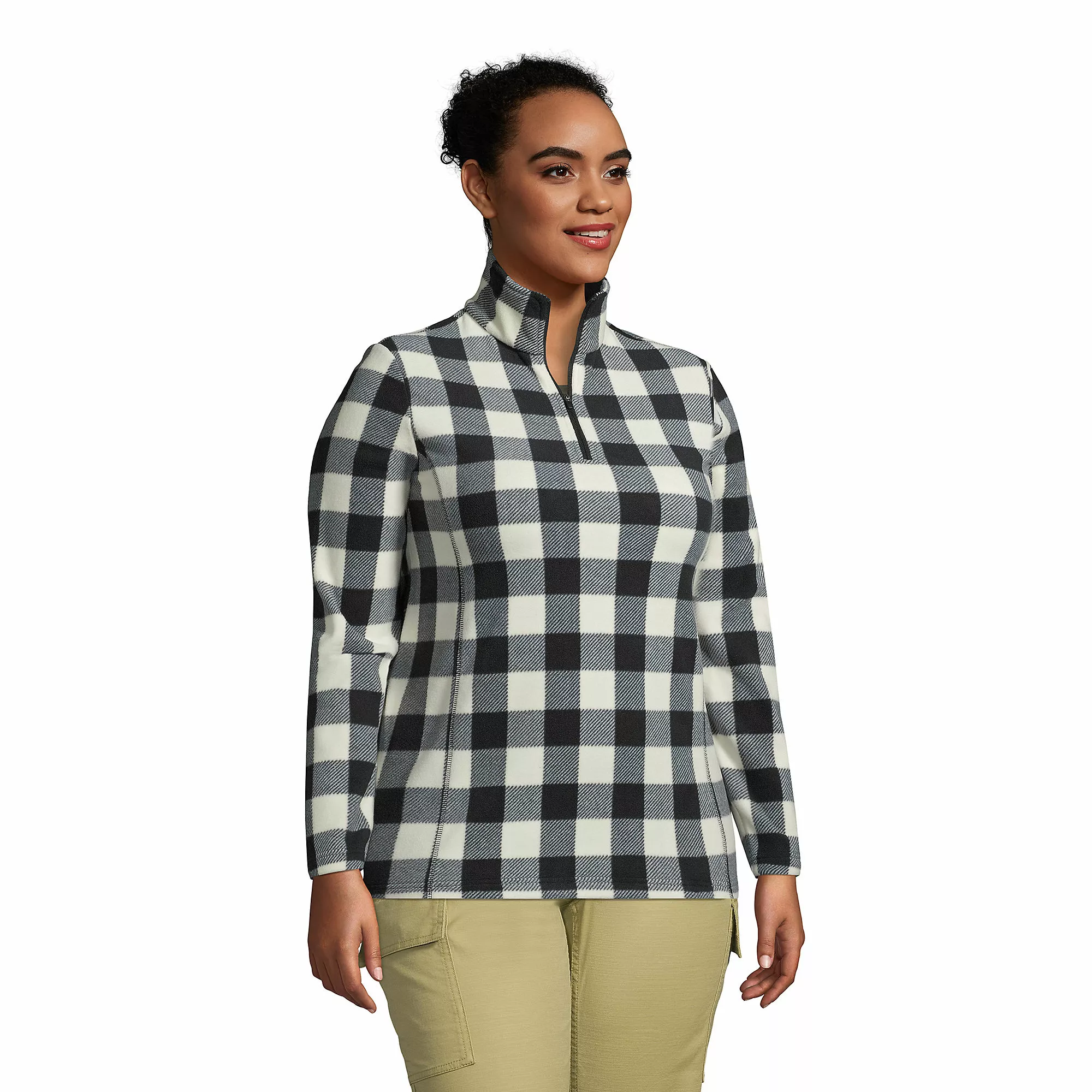 Lands' End Women's Plus Size Fleece Quarter Zip Pullover Print - Image 3