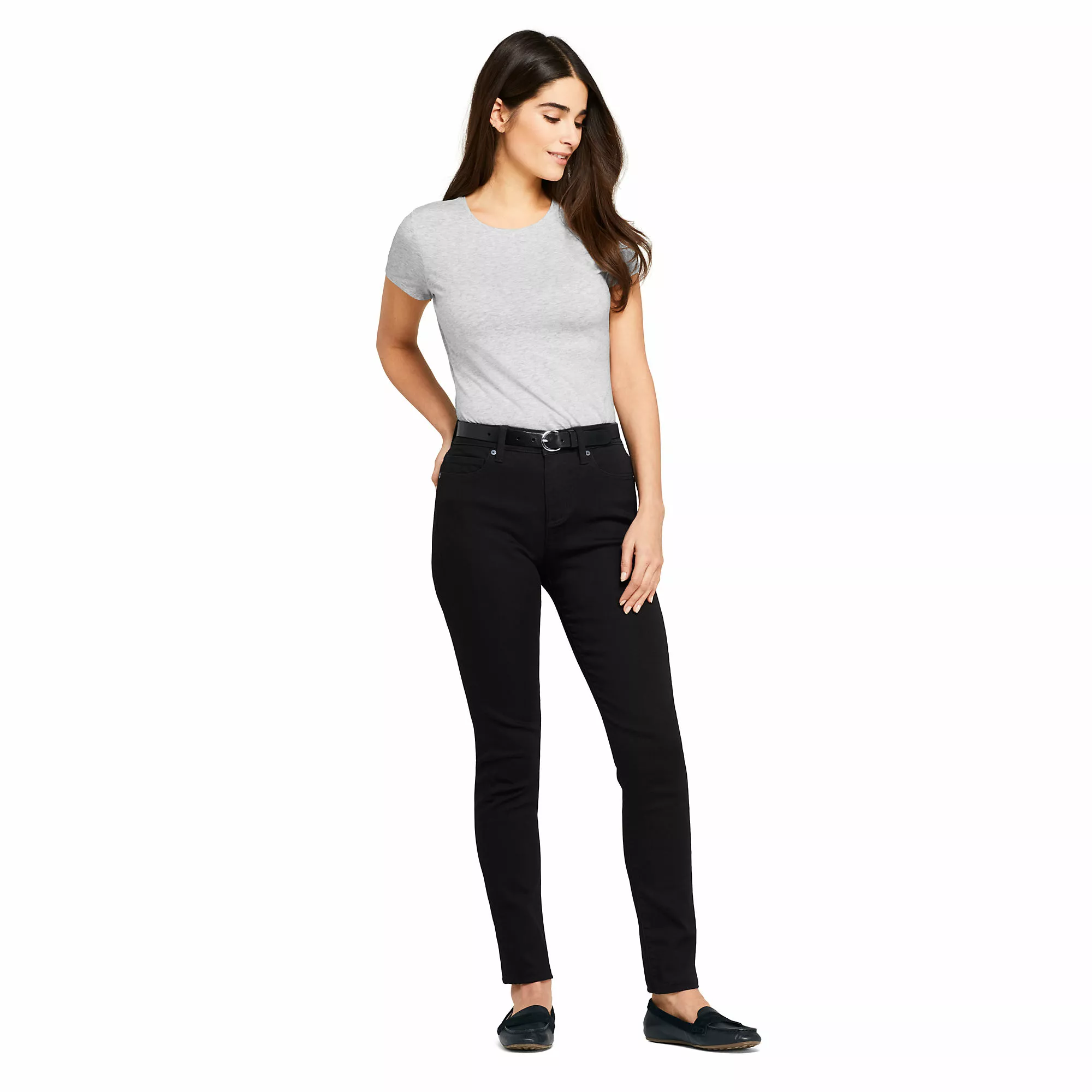 Lands' End Women's Mid Rise Curvy Skinny Twill Jeans - Black - Image 4