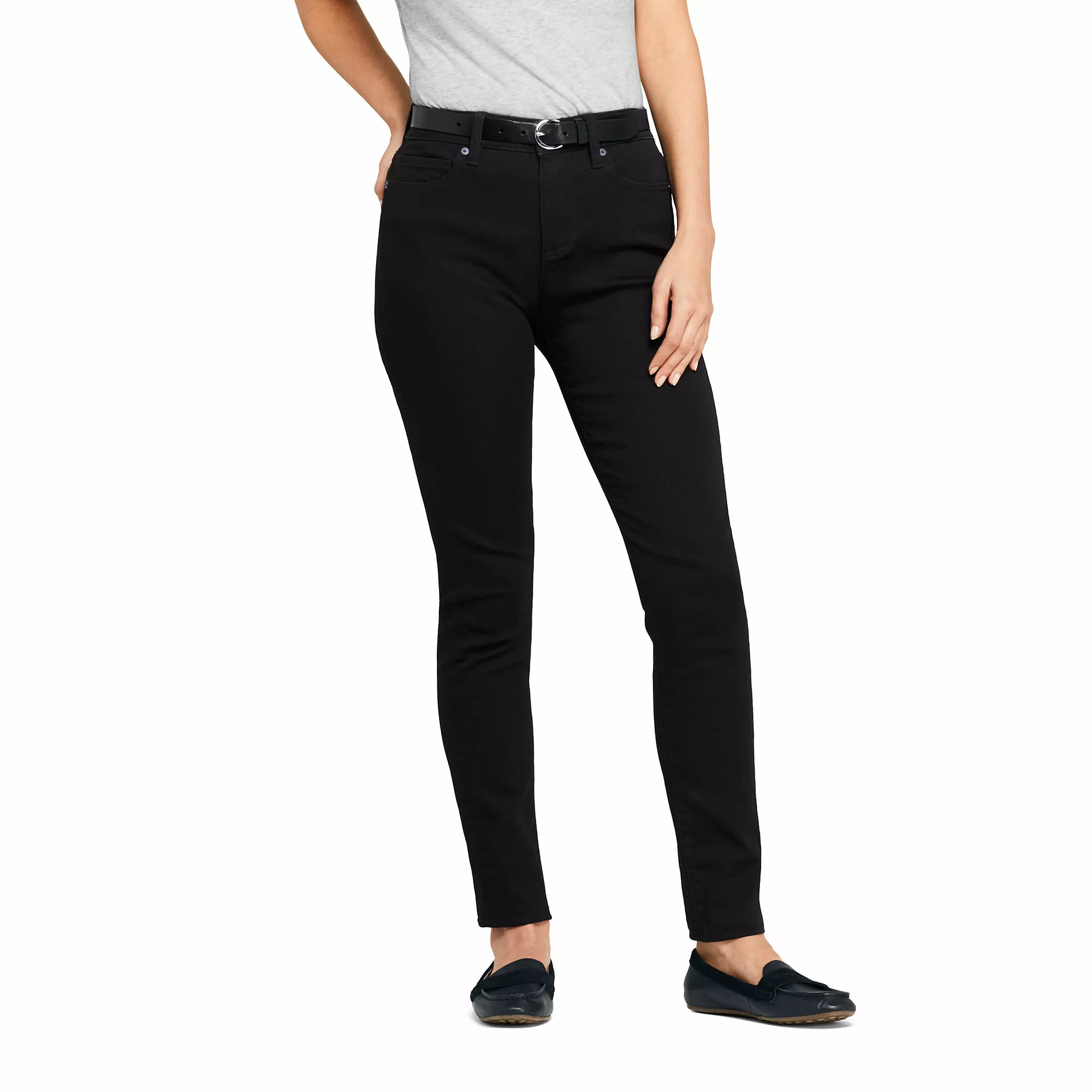 Lands' End Women's Mid Rise Curvy Skinny Twill Jeans - Black