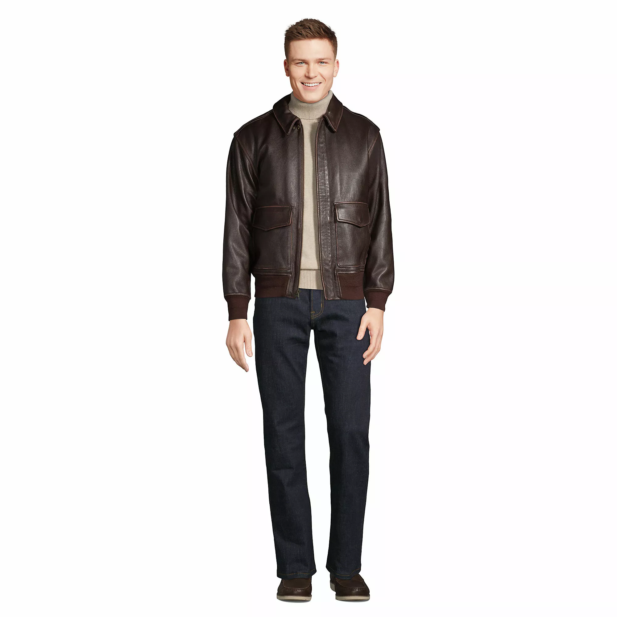 Lands' End Men's Willis And Geiger Leather Bomber Jacket - Image 4