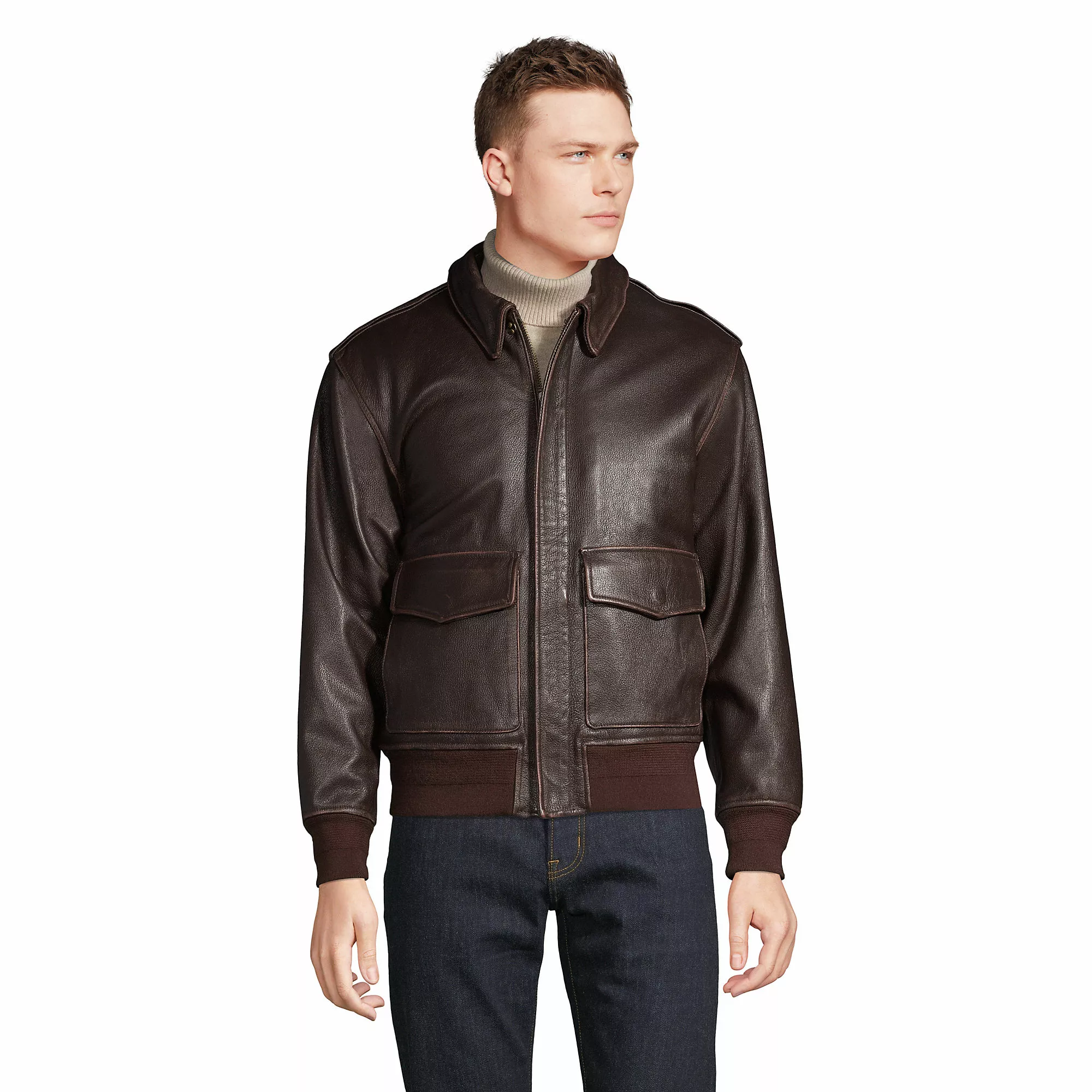 Lands' End Men's Willis And Geiger Leather Bomber Jacket