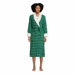 Lands' End Women's Flannel Sherpa Fleece Lined Long Robe